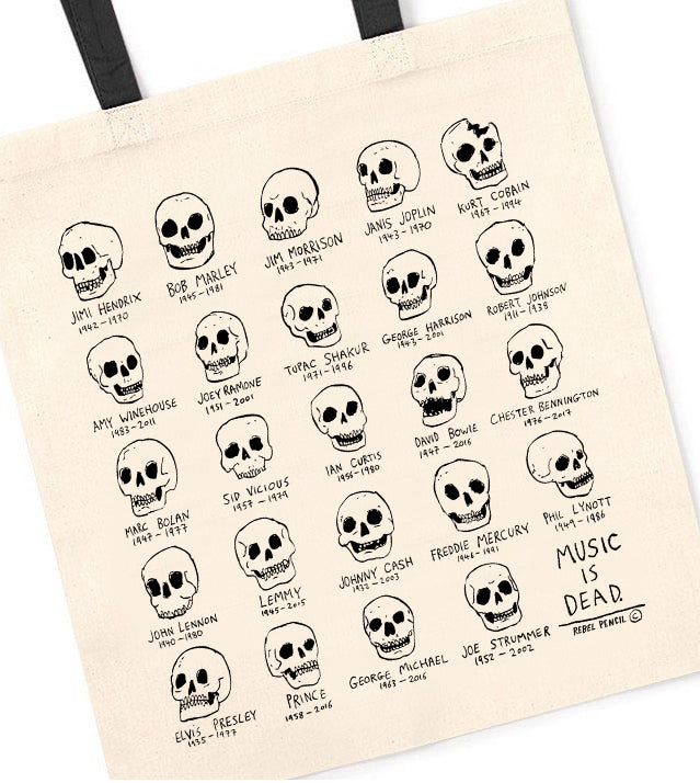 MUSIC IS DEAD TOTE BAG