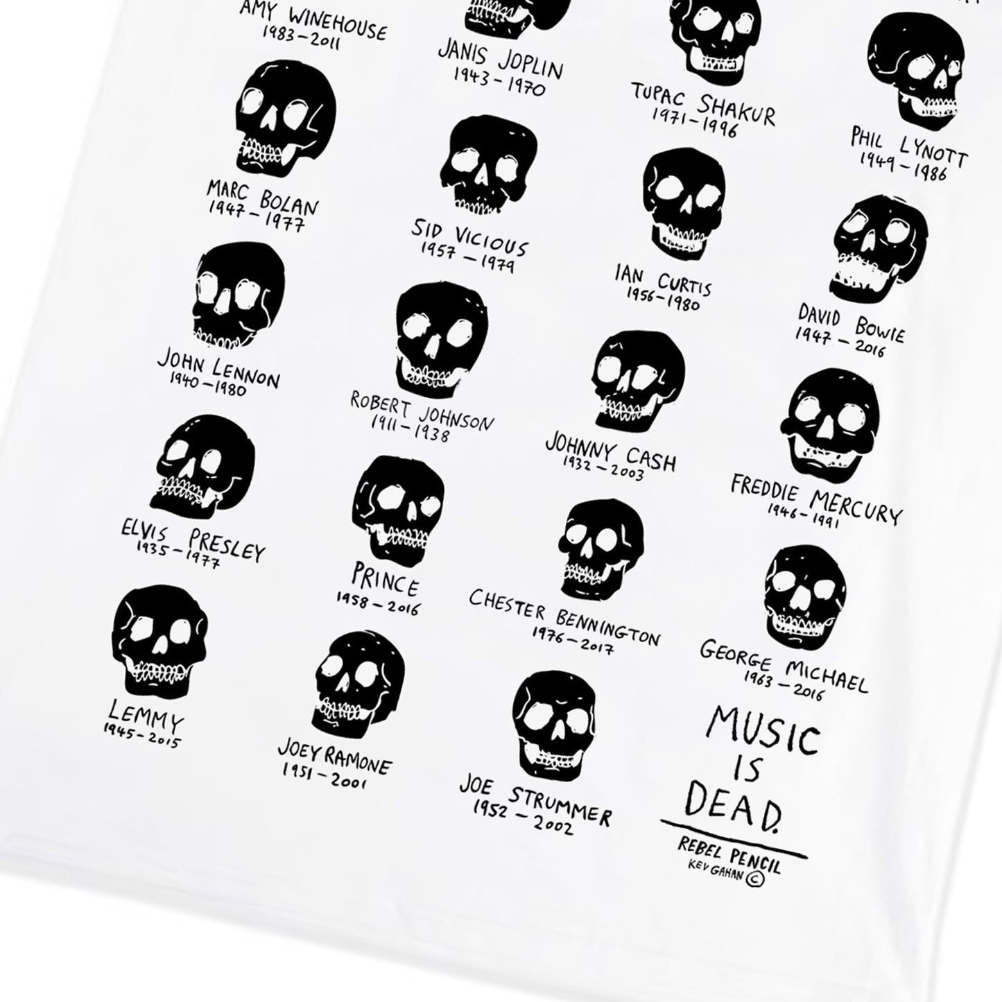 Music is Dead T-Shirt (Black Skulls)