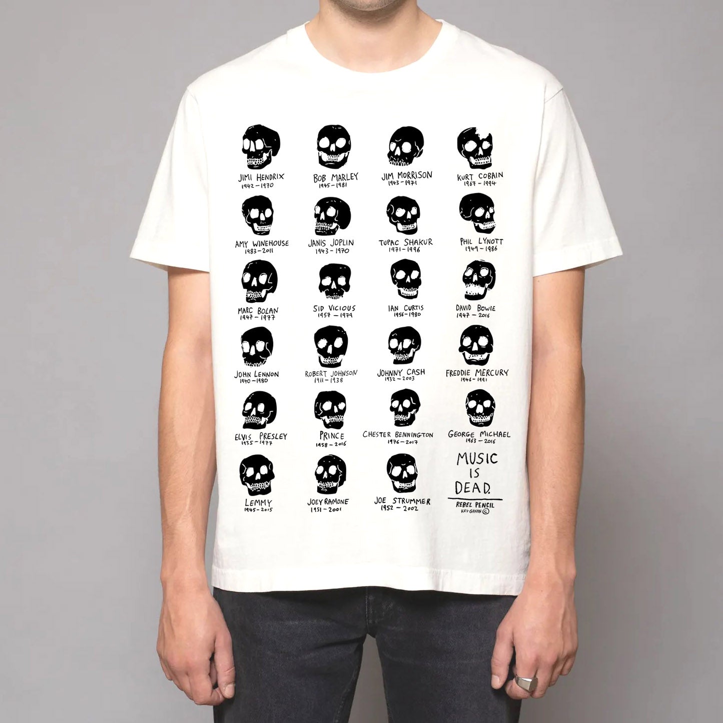 Music is Dead T-Shirt (Black Skulls)
